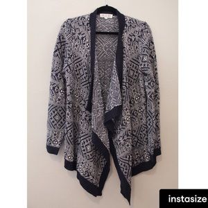 Blue and White Open-Front Cardigan